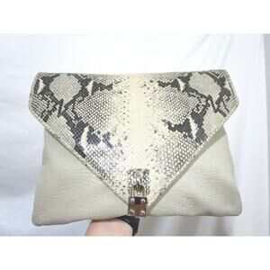 Alexis Hudson Ivory Faux Snake & Leather Lock Hardware Envelope Clutch Handbag